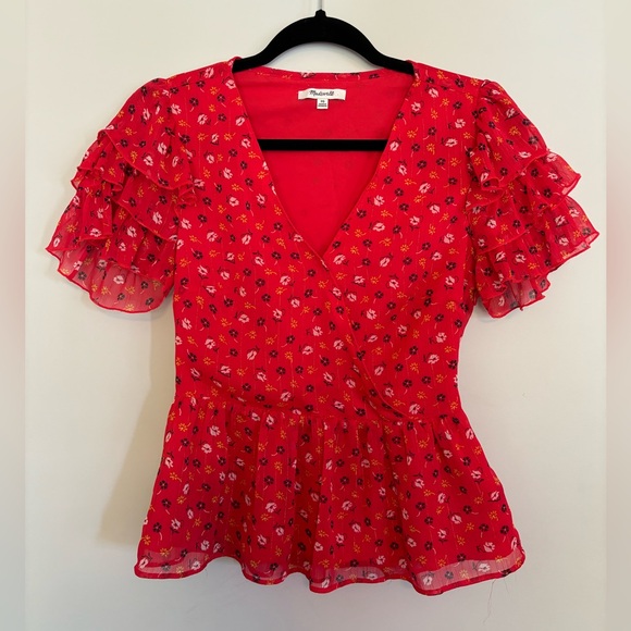 MADEWELL Tiered-Sleeve Peplum Top in Metallic Prairie Posies - Picture 8 of 12